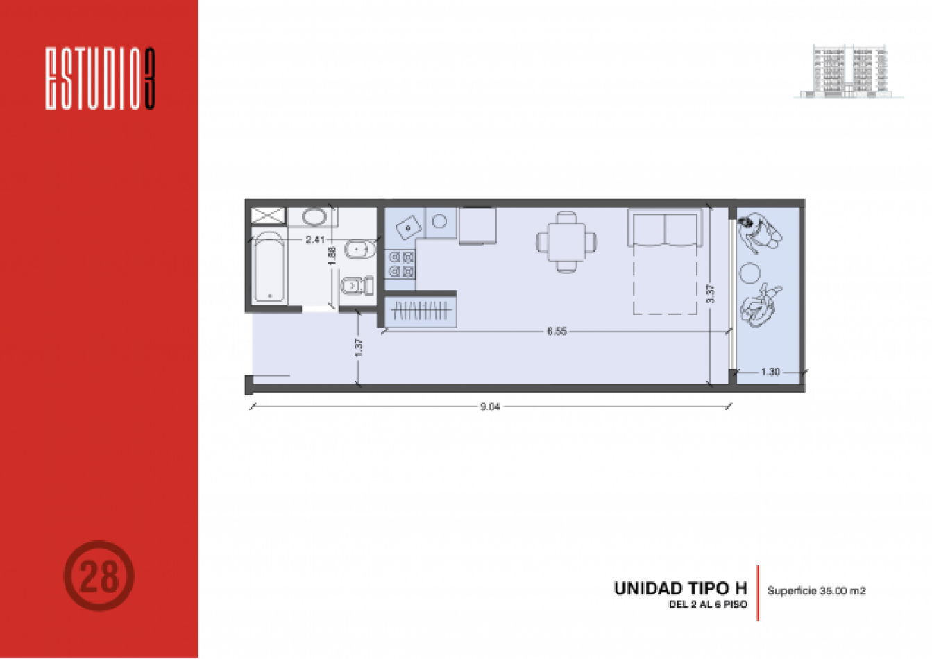 Monoambiente de 36 metros 